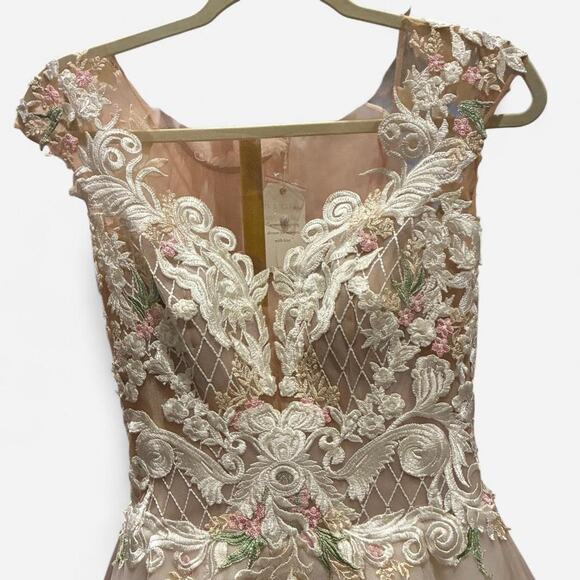 Gabbiano bridal gown Sz 42 Blush Pink Tulle with Lace and Floral Embroidery - Picture 2 of 8